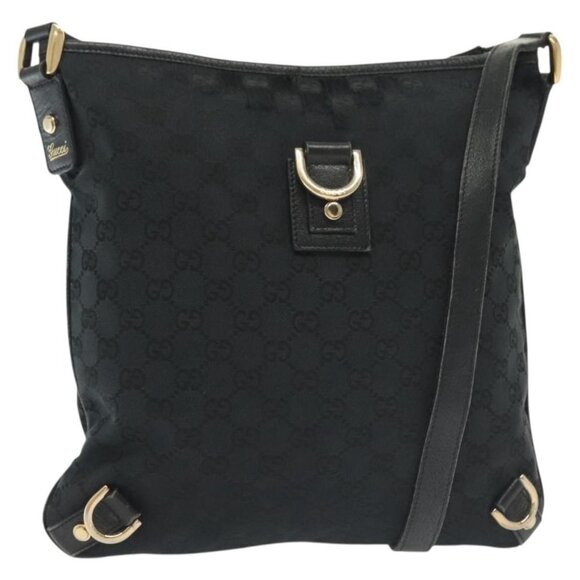 Authentic GUCCI GG Canvas Abbey Shoulder Bag Black Gold 131326